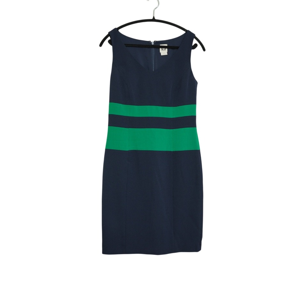 Anne Klein Size 4 Sleeveless Sheath Dress‎ Navy Blue Green Colorblock V-Neck